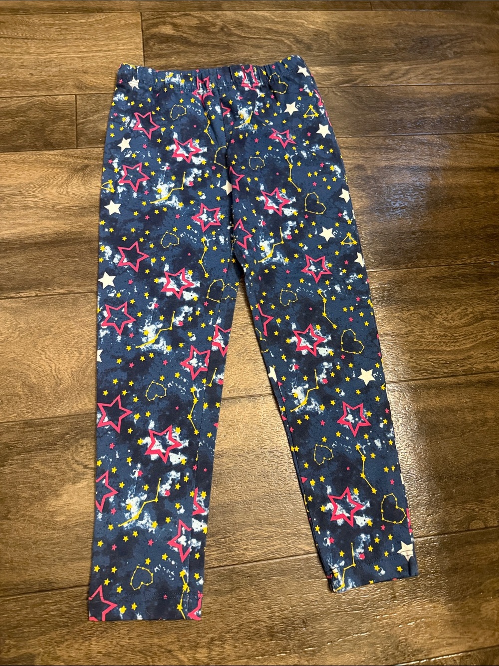 Faded Glory Navy Leggings with Pink, Yellow & White Star Print